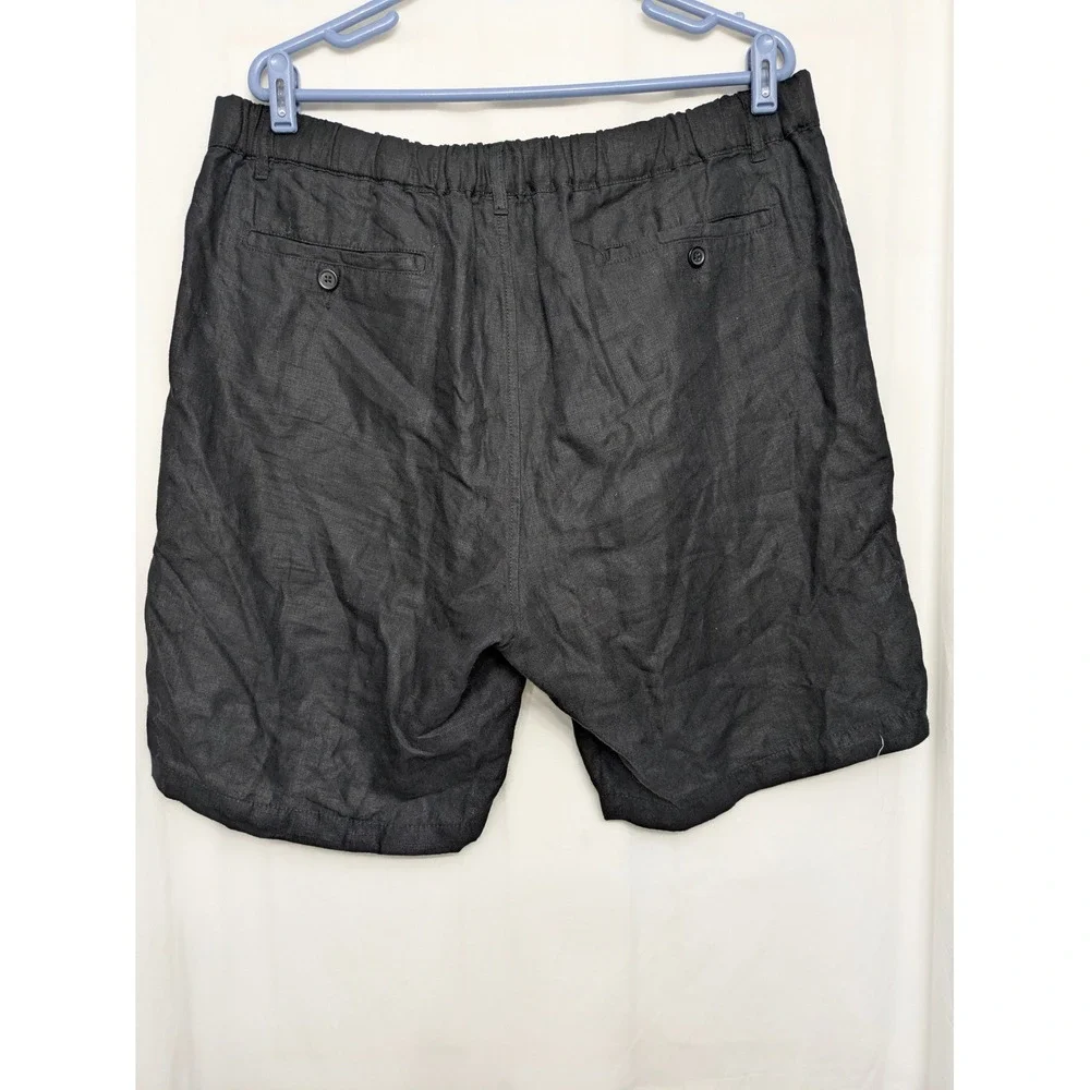 Natural Blue Visitors Men XL Black 100% Linen Shorts Drawstring Casual Resort